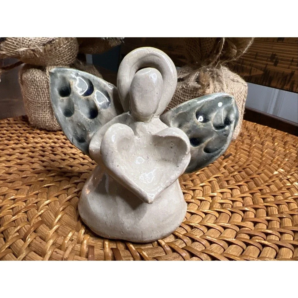 Handmade Pottery Decorative  Angel Figurines, Heart , Praying, Primative